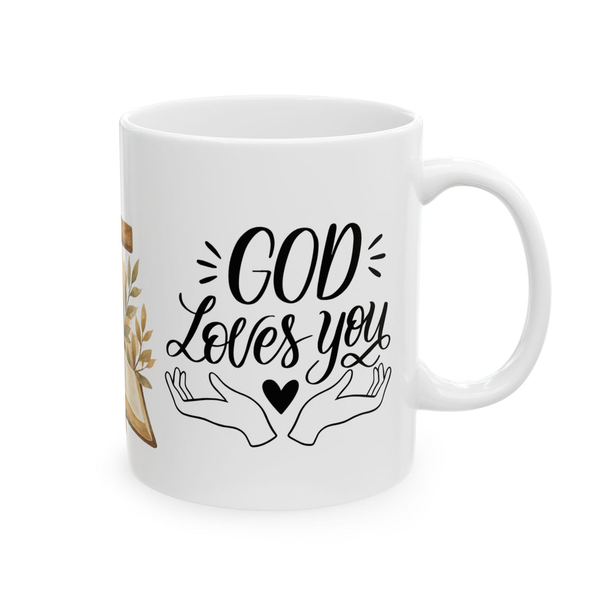 Religious Ceramic Mug - Cross, Bible & Dove Design (11oz/15oz)