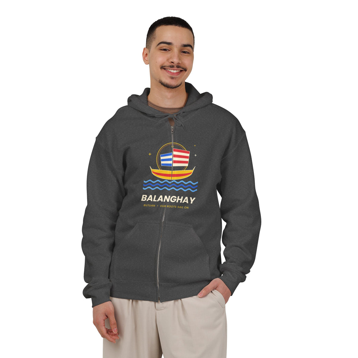 Boat Waves Zip Hoodie — "Balanohay" Nautical Graphic Zip-Up