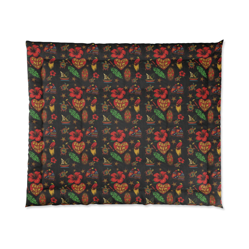 Floral Heart Comforter - Warm Folk-Style Red & Green Patterned Bedding