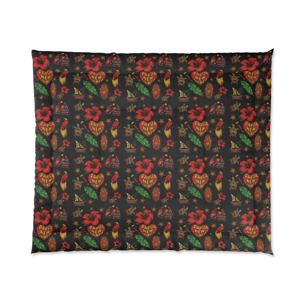 Floral Heart Comforter - Warm Folk-Style Red & Green Patterned Bedding