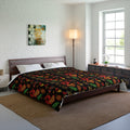 Floral Heart Comforter - Warm Folk-Style Red & Green Patterned Bedding