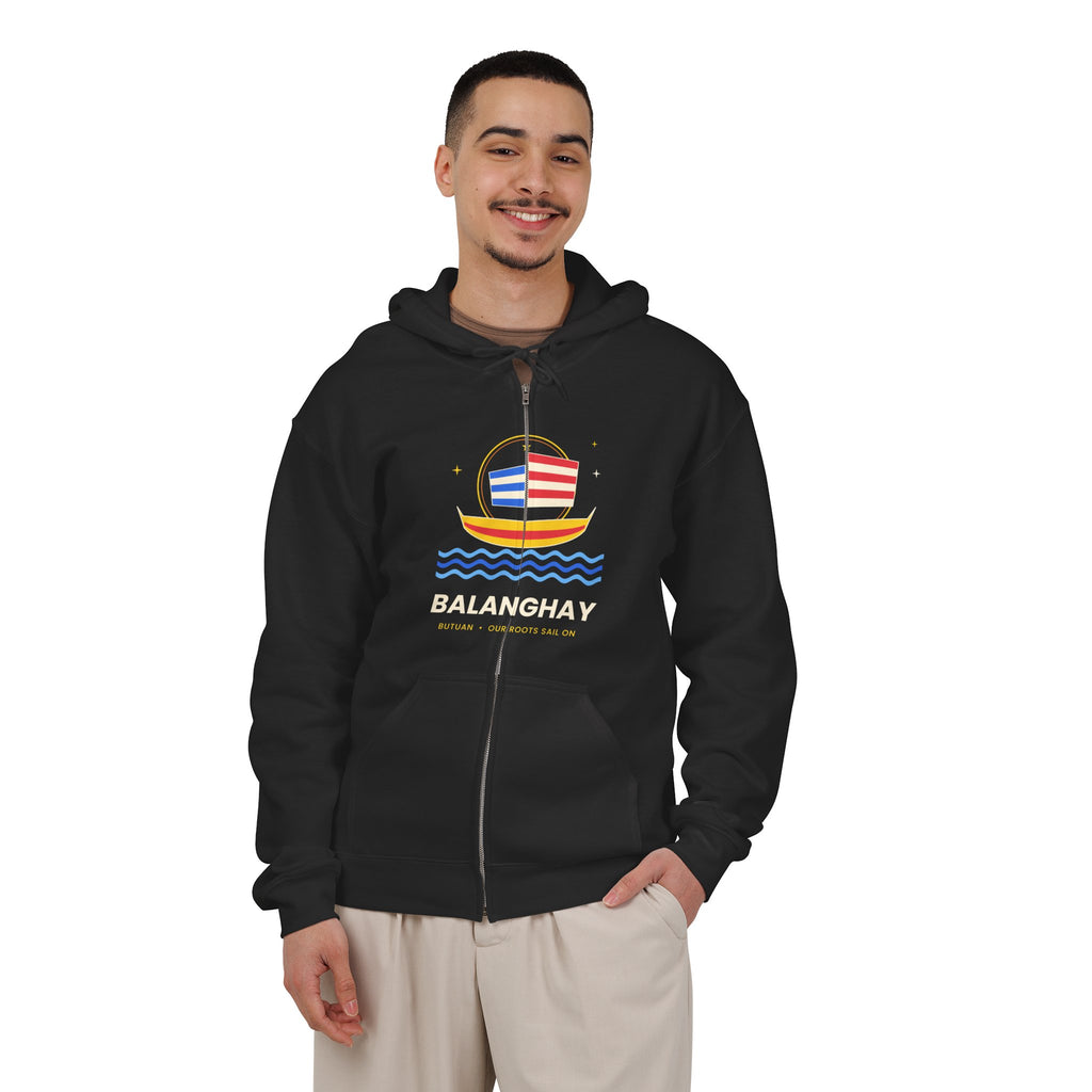 Boat Waves Zip Hoodie — "Balanohay" Nautical Graphic Zip-Up