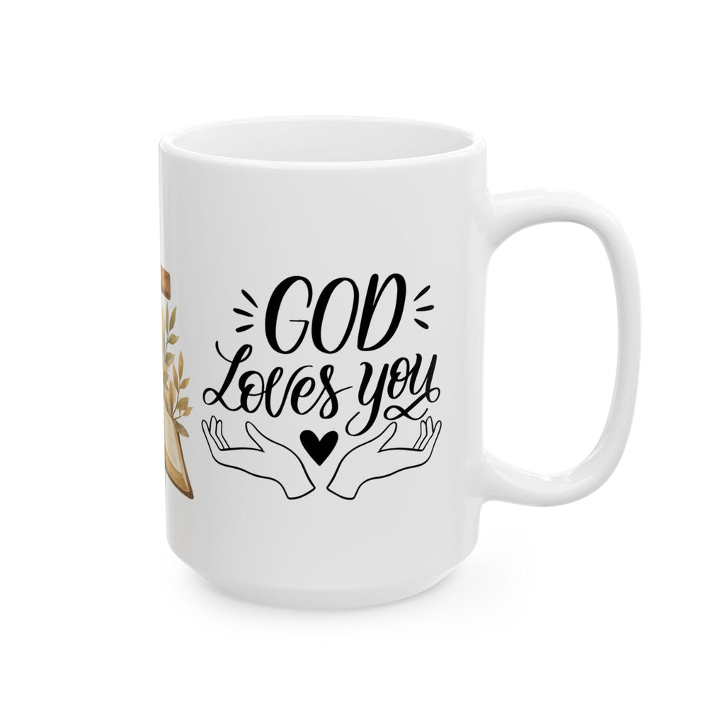Religious Ceramic Mug - Cross, Bible & Dove Design (11oz/15oz)