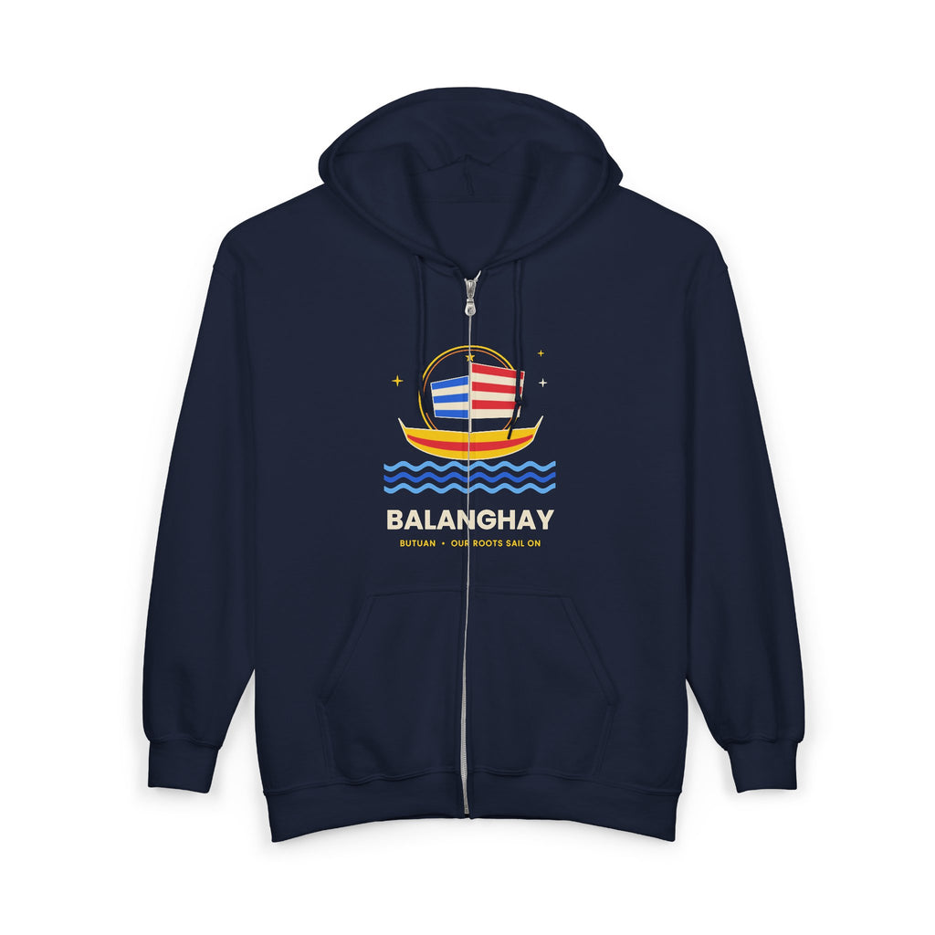 Boat Waves Zip Hoodie — "Balanohay" Nautical Graphic Zip-Up