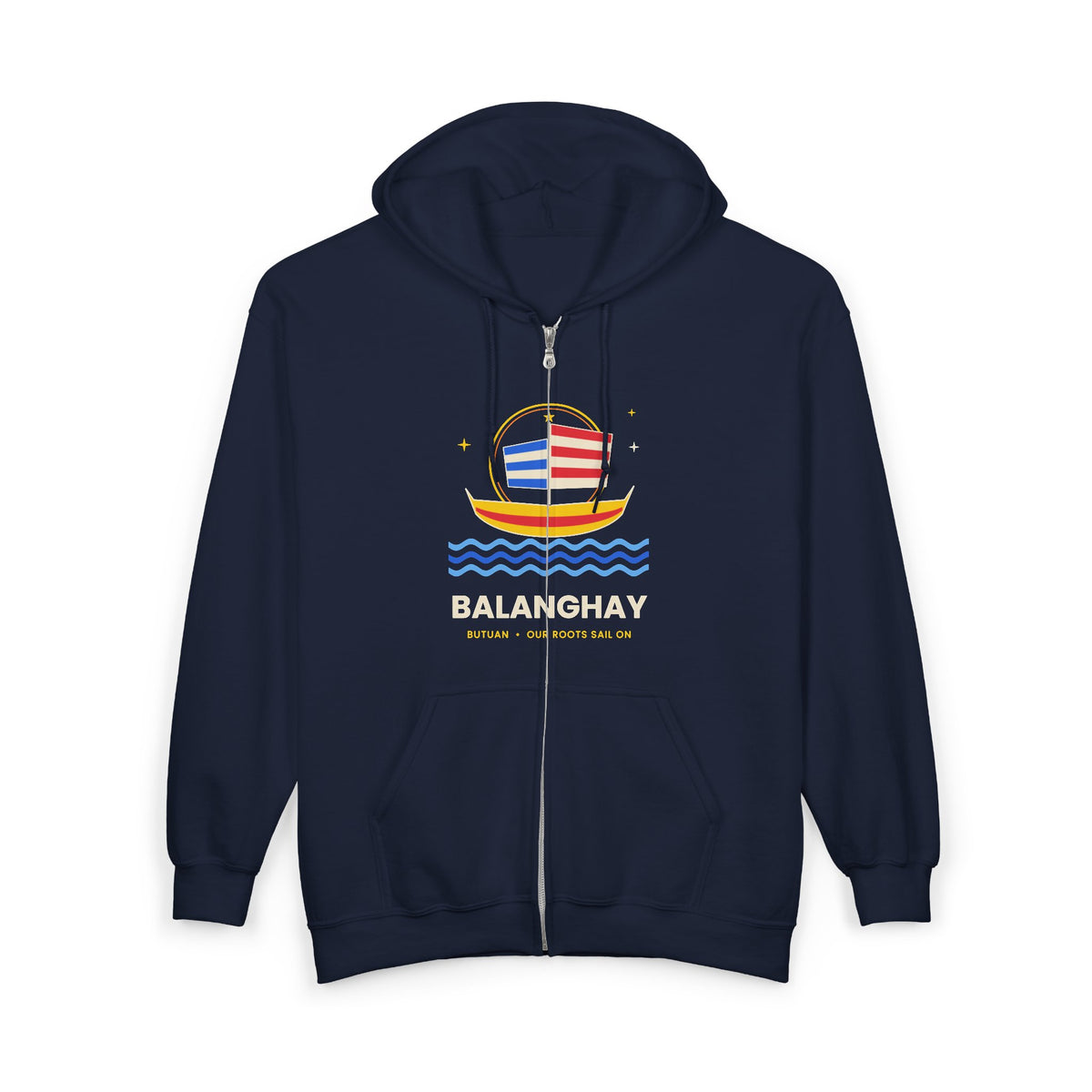 Boat Waves Zip Hoodie — "Balanohay" Nautical Graphic Zip-Up
