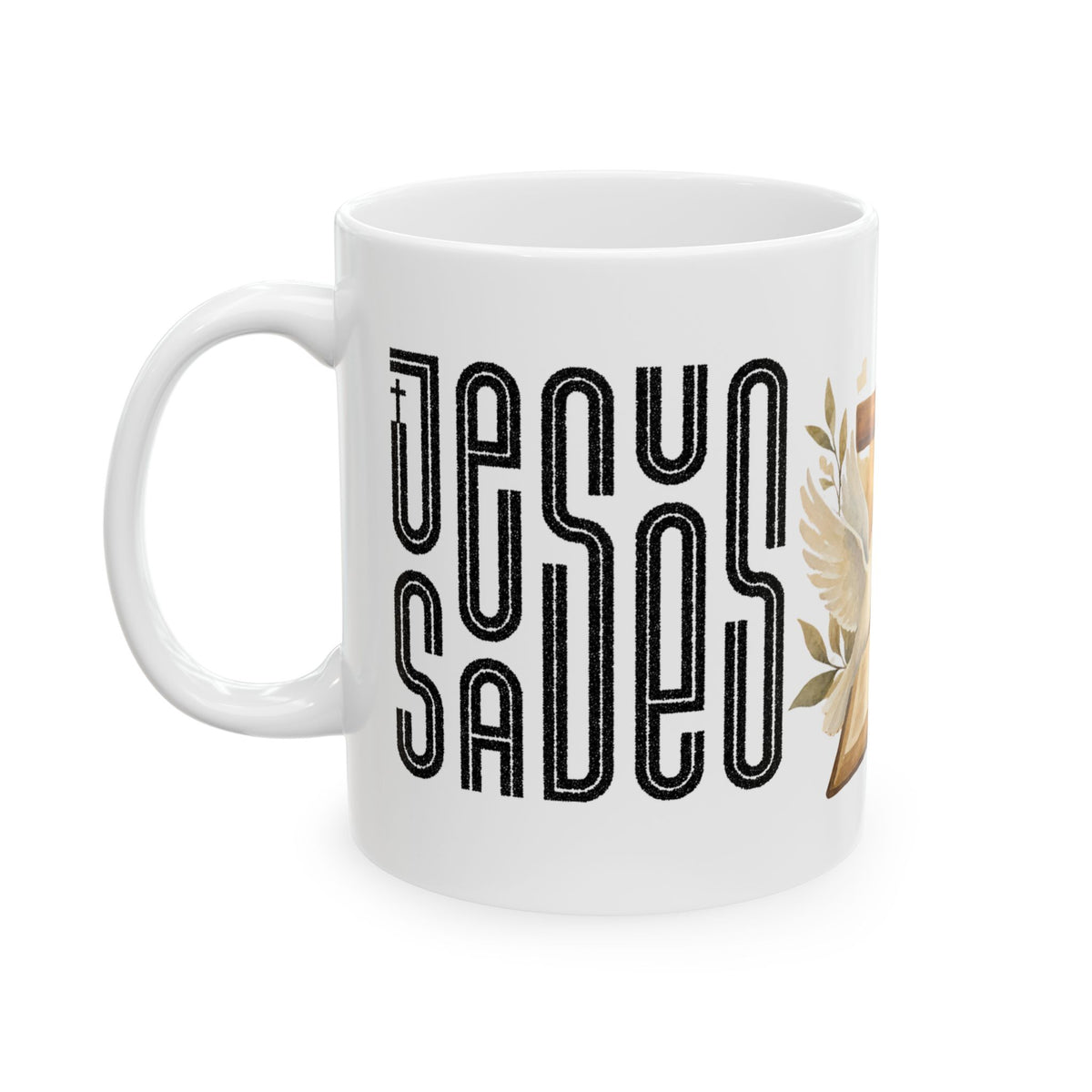 Religious Ceramic Mug - Cross, Bible & Dove Design (11oz/15oz)