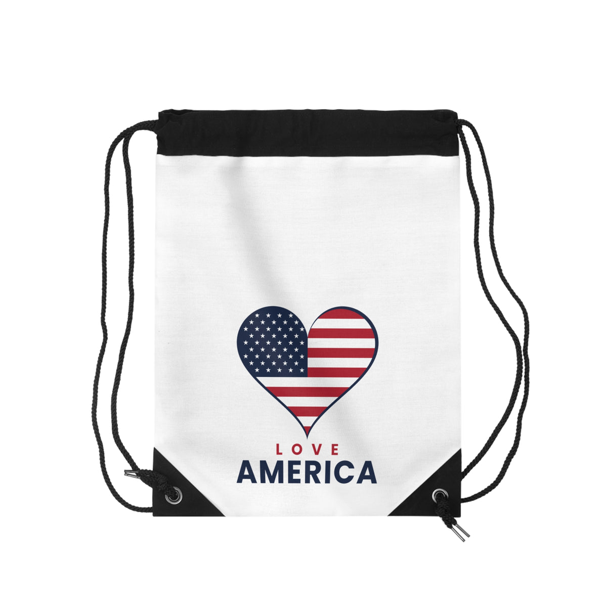 Love America Heart Drawstring Bag