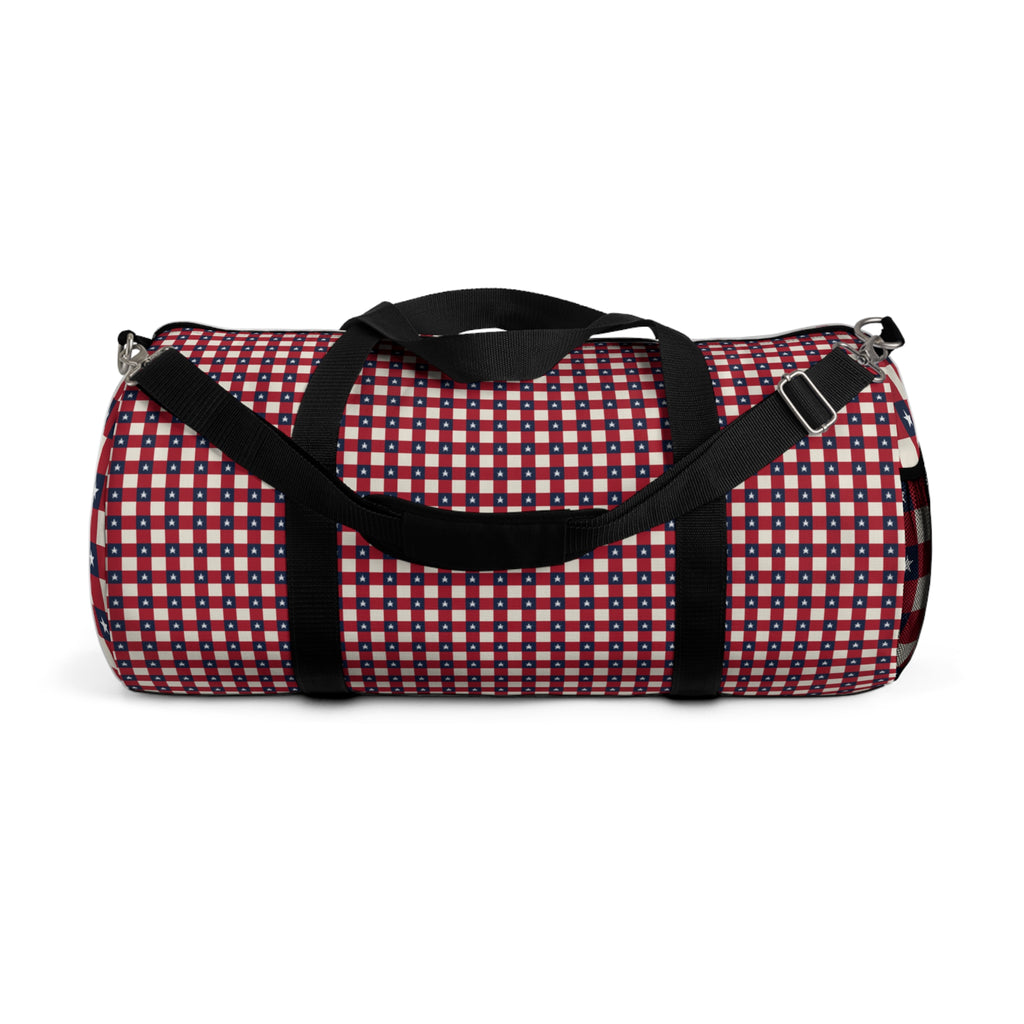 Red Plaid Check Duffel Bag – Retro Grid Pattern Travel Gym Bag