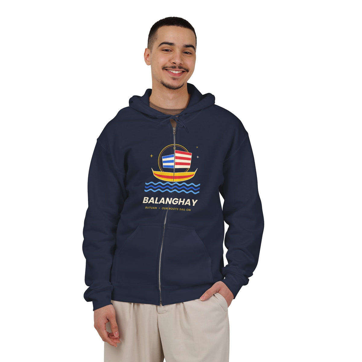 Boat Waves Zip Hoodie — "Balanohay" Nautical Graphic Zip-Up