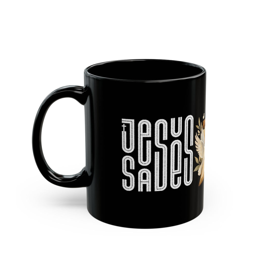 God Loves You Ceramic Mug — Cross, Bible & Dove Faith Coffee Cup (Black, 11oz/15oz)