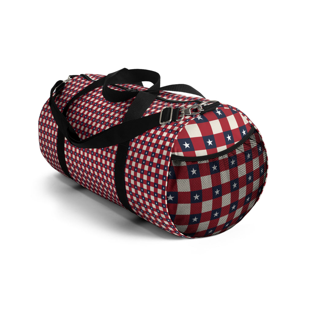 Red Plaid Check Duffel Bag – Retro Grid Pattern Travel Gym Bag